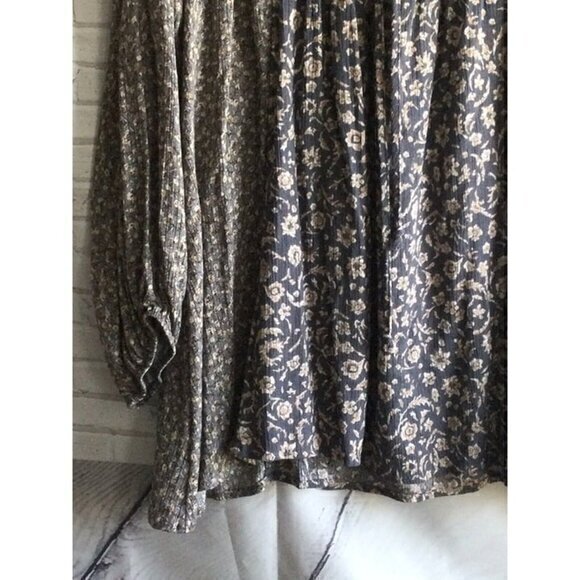 VEVERT Plus Size 1X Boho Print Lantern Sleeve Tassels Tie Neck Blouse‎ NWT - Picture 2 of 8